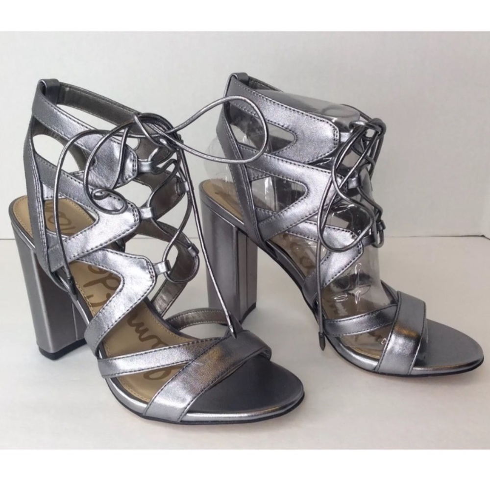 SAM EDELMAN Metallic block heels sandals